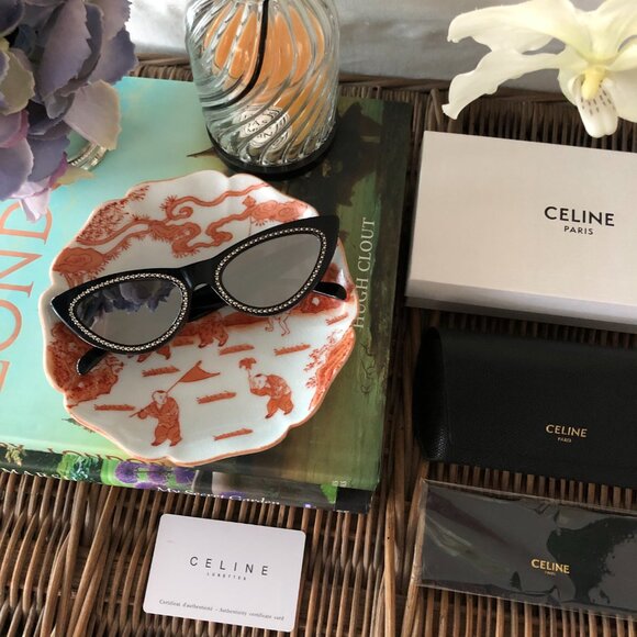 ? NEW Celine Mirrored Embellished Black Cat Eye Sunglasses main image 8